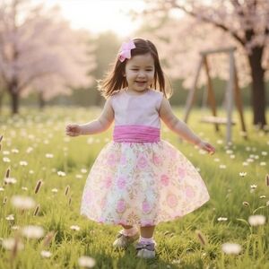 Truly Scrumptious by Heidi Klum Dress – Pink & Gold Floral Party Dress 24M